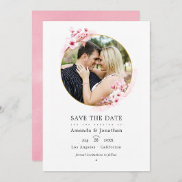 Geometrische roze Cherry Blossom Spring Weduwfoto Save The Date