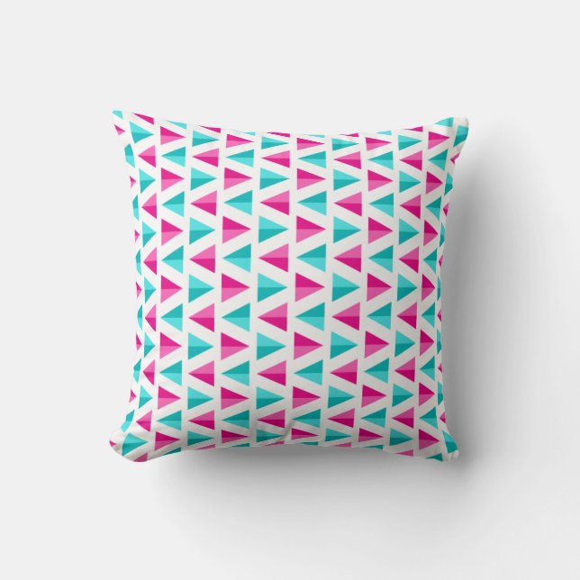 Geometrische roze en Aqua Blue driehoeken Patroon Kussen (Voorkant)