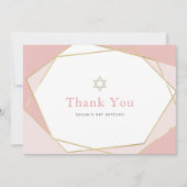 Geometrische roze en goudvlek Mitzvah Bedankkaart (Voorkant)