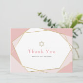 Geometrische roze en goudvlek Mitzvah Bedankkaart (Staand voorkant)