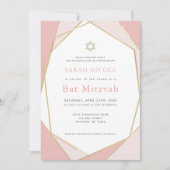 Geometrische roze en goudvlek Mitzvah Kaart (Voorkant)