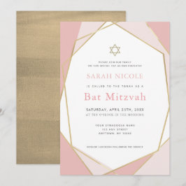 Geometrische roze en goudvlek Mitzvah Kaart