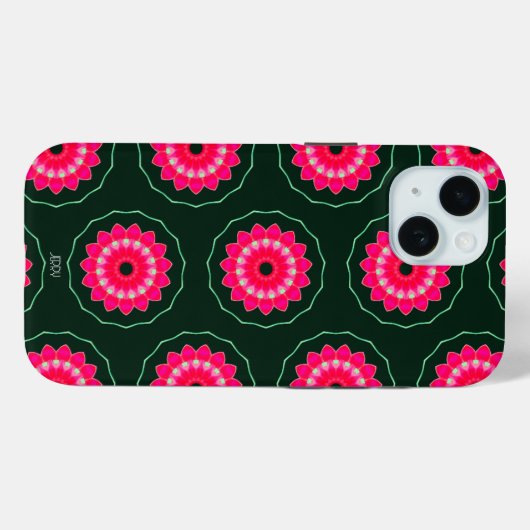 Geometrische roze en groene bloemen Case-Mate iPhone case (Achterkant (horizontaal))