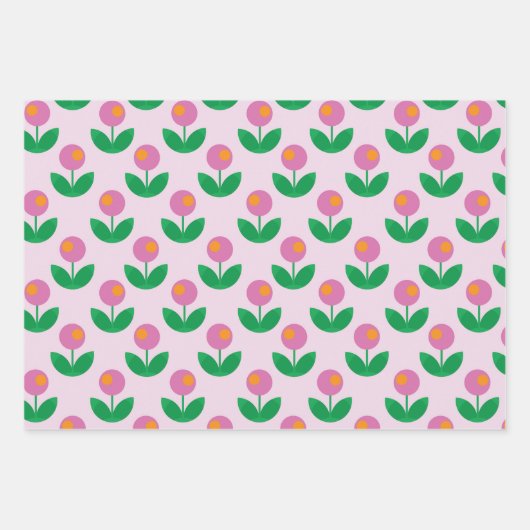 Geometrische roze en groene bloemen inpakpapier vel (Voorkant 3)