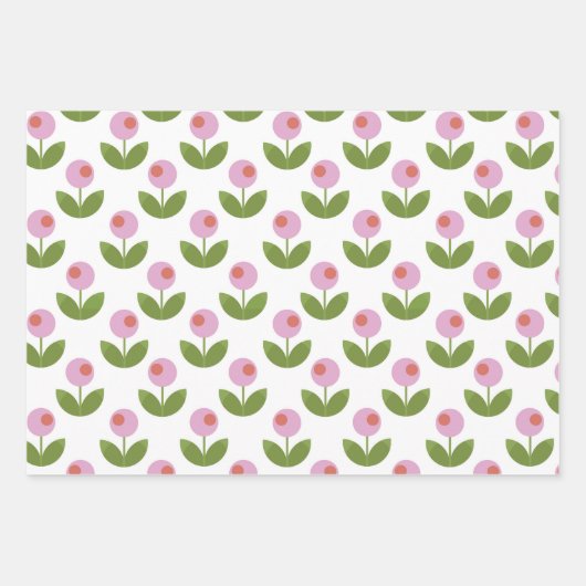 Geometrische roze en groene bloemen inpakpapier vel (Voorkant)