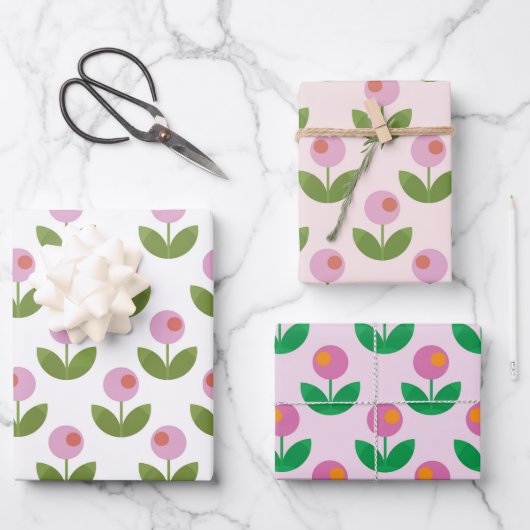 Geometrische roze en groene bloemen inpakpapier vel (Voorkant)