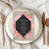 Geometrische roze Floral Gray Wedding Menu
