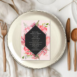 Geometrische roze Floral Wedding Menu<br><div class="desc">Roze bloemontwerp rond geometrische grijze achtergrond</div>