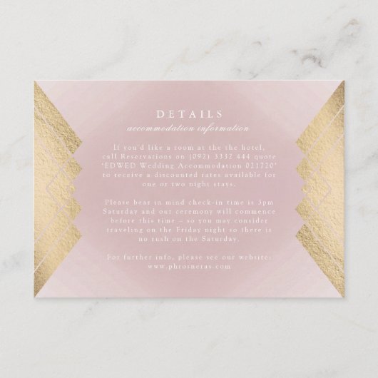 Geometrische roze Gold Gatsby Weddenschap Enclosur RSVP Kaartje (Voorkant)
