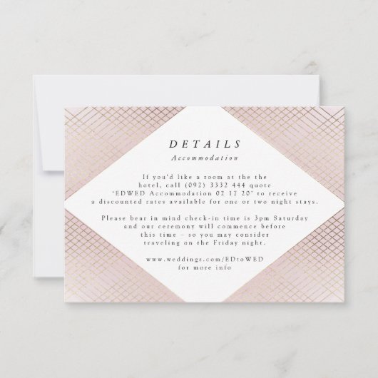 Geometrische roze Gold Gatsby Weddenschap RSVP Kaartje (Voorkant)