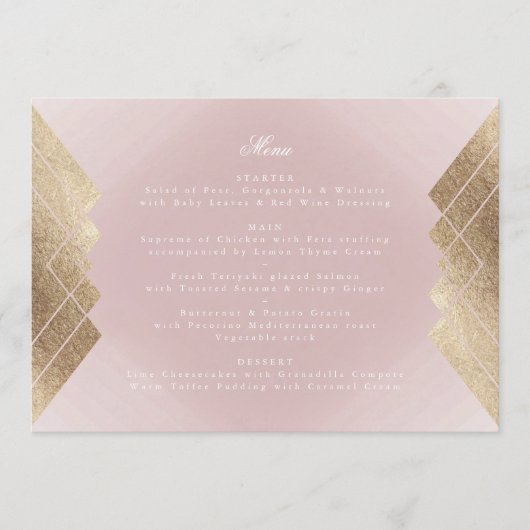Geometrische roze Gold Gatsby Wedding Menu (Voorkant)