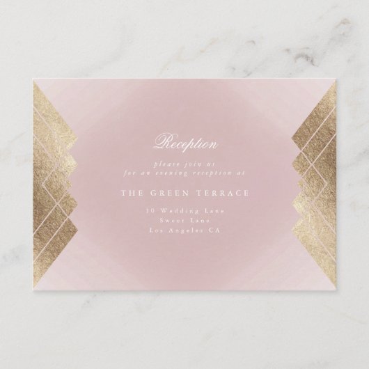 Geometrische roze Gold Gatsby Wedding Reception Ca Informatiekaartje (Voorkant)