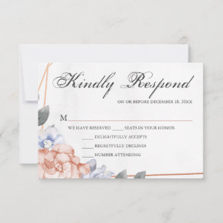 Geometrische Roze Gouden Bloemige Trouw RSVP Kaartje