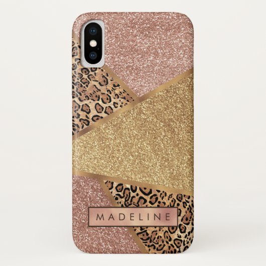 Geometrische Roze Gouden Blush Glitter Luipaard Case-Mate iPhone Case (Achterkant)