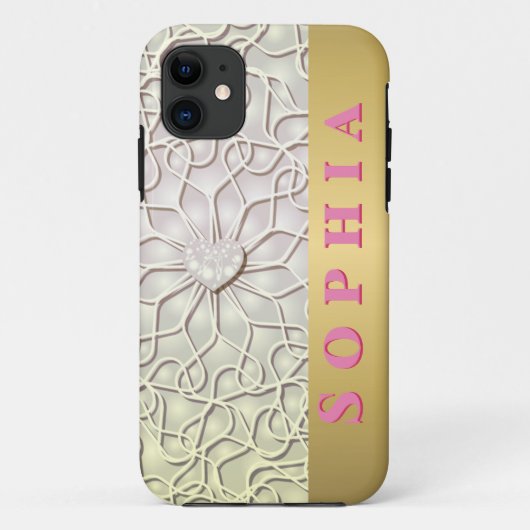 Geometrische Roze Gouden HART Patroon Case-Mate iPhone Case (Achterkant)