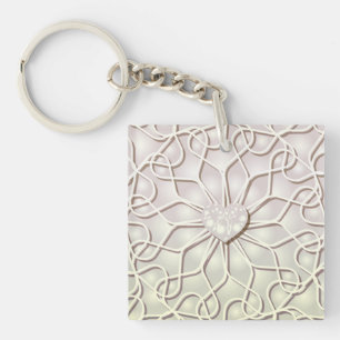 Geometrische Roze Gouden HART Patroon Sleutelhanger