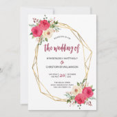 Geometrische Roze Gouden Waterverf Bloem Bruiloft Kaart (Voorkant)