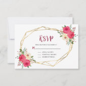 Geometrische Roze Gouden Waterverf Bloem Bruiloft RSVP Kaartje (Voorkant)