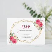 Geometrische Roze Gouden Waterverf Bloem Bruiloft RSVP Kaartje (Staand voorkant)