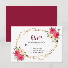 Geometrische Roze Gouden Waterverf Bloem Bruiloft RSVP Kaartje