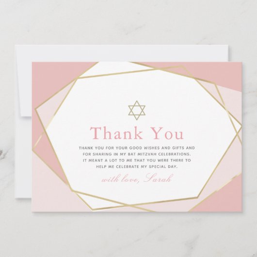 Geometrische roze & goudvlek Mitzvah Hartelijk dan Bedankkaart (Voorkant)
