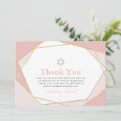 Geometrische roze & goudvlek Mitzvah Hartelijk dan Bedankkaart (Staand voorkant)
