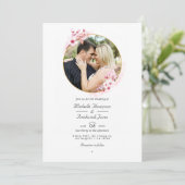 Geometrische roze kersenbloesem QR-code RSVP-huwel Kaart (Staand voorkant)