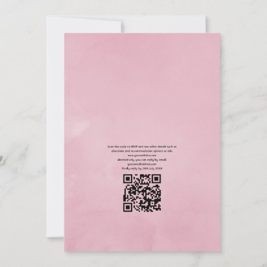 Geometrische roze kersenbloesem QR-code RSVP-huwel Kaart (Achterkant)