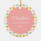  Geometrische Roze Kerst Gepersonaliseerde Naam Keramisch Ornament (Voorkant)