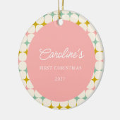  Geometrische Roze Kerst Gepersonaliseerde Naam Keramisch Ornament (Links)