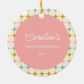  Geometrische Roze Kerst Gepersonaliseerde Naam Keramisch Ornament (Achterkant)