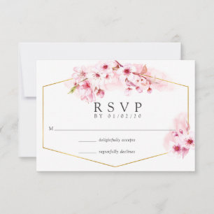 Geometrische Roze Lente Kersenbloesem Bruiloft RSVP Kaartje