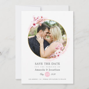 Geometrische Roze Lente Kersenbloesem Bruiloft Save The Date