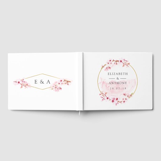 Geometrische roze lenteskers bloesem bruiloft gastenboek (Volledig)