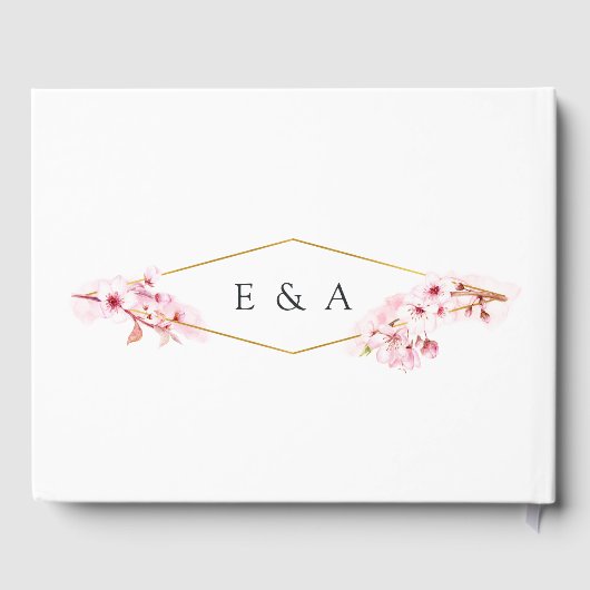 Geometrische roze lenteskers bloesem bruiloft gastenboek (Achterkant)