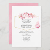 Geometrische roze lenteskers bloesem bruiloft kaart (Voorkant / Achterkant)