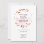 Geometrische roze lenteskers bloesem bruiloft kaart (Voorkant)