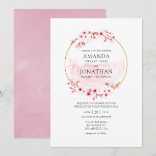 Geometrische roze lenteskers bloesem bruiloft kaart