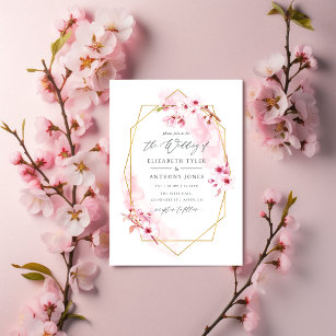 Geometrische roze lenteskers bloesem bruiloft kaart