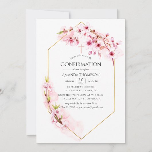 Geometrische roze lenteskoker bloesem bevestiging kaart (Voorkant)