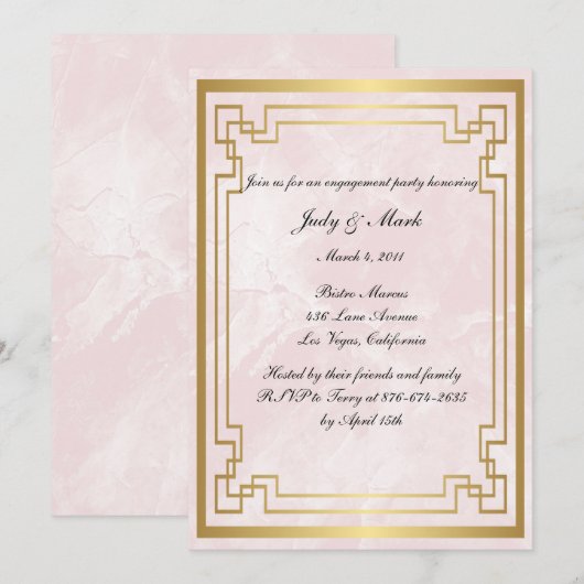 Geometrische roze marmer Wedding Engagement Party Kaart (Voorkant / Achterkant)