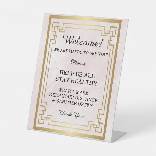 Geometrische roze marmer Wedding Safety Reclamebord Met Voetstuk (Voorkant)