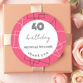 Geometrische roze moderne dank u ronde sticker