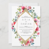 Geometrische roze munt rood goud bloemenbruiloft kaart (Voorkant)