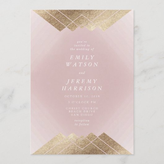 Geometrische roze Musk Gold Gatsby Weddenschap Kaart (Voorkant)