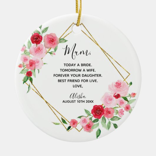 Geometrische roze roze bridale bridesmaïde keramisch ornament (Voorkant)