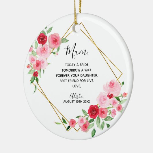 Geometrische roze roze bridale bridesmaïde keramisch ornament (Links)