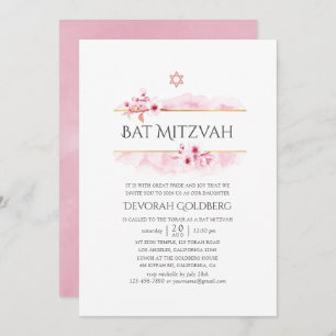Geometrische roze Spring Blossom Bat Mitzvah Kaart