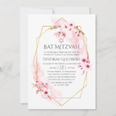 Geometrische roze Spring Blossom Bat Mitzvah Kaart (Voorkant)