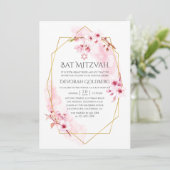 Geometrische roze Spring Blossom Bat Mitzvah Kaart (Staand voorkant)